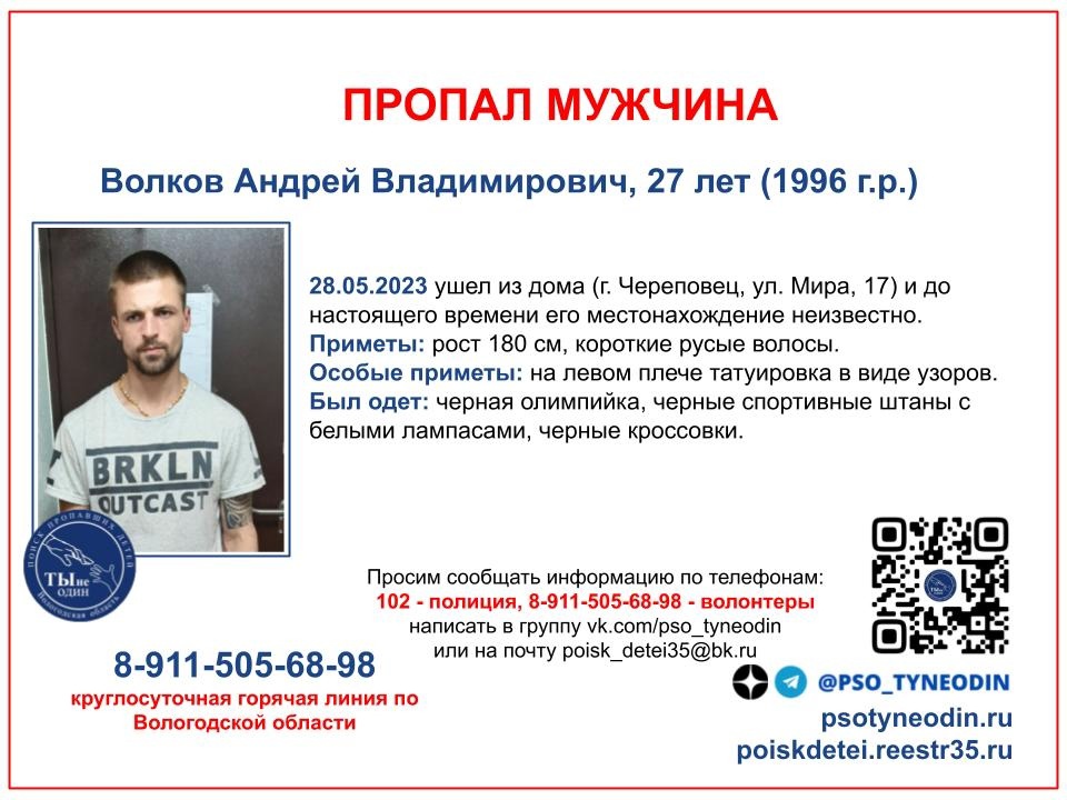 Ориентировка на Андрея Волкова Ориентировка на Андрея Волкова