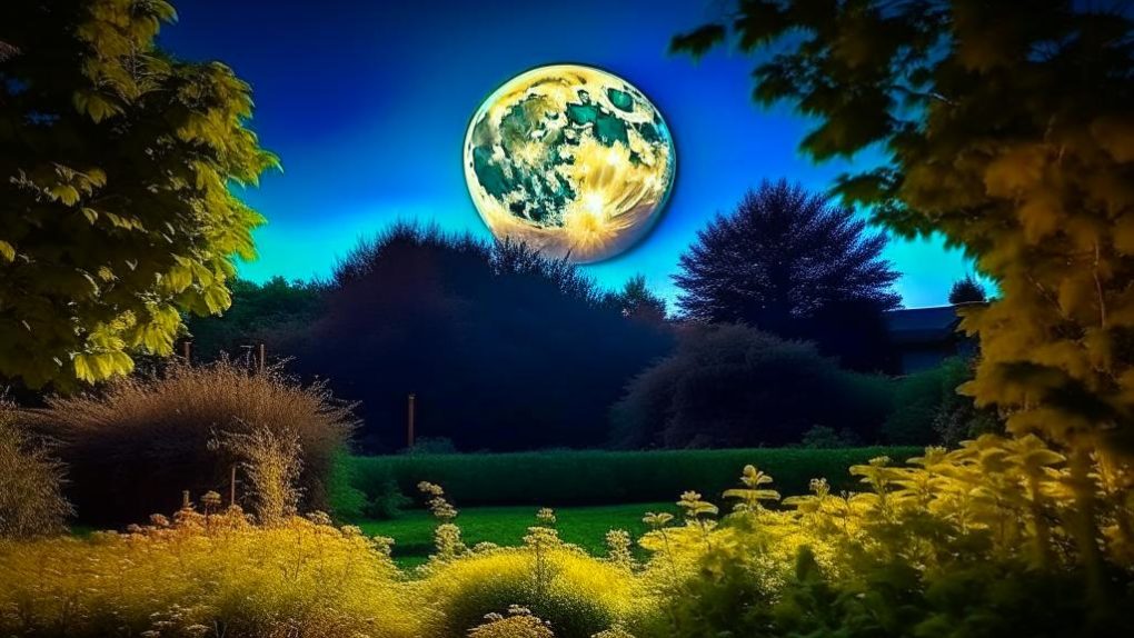 Большая Луна светит над садом