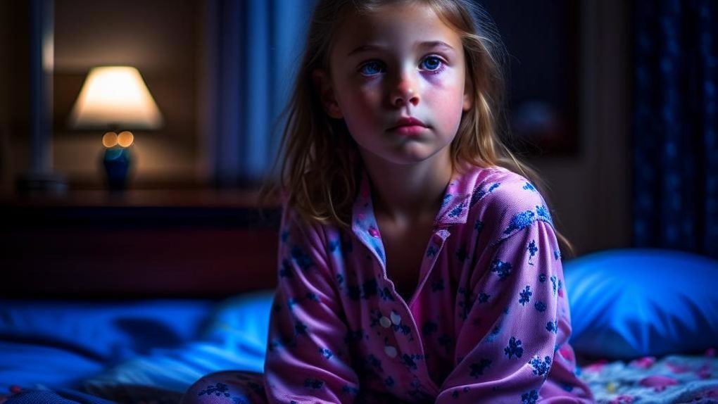 грустная девушка в пижаме сидит на кровати
