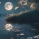Луна сияет над озером, окружённом деревьями и цветами_Kandinsky 2.1