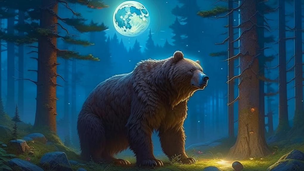 Медведь в лесу на фоне луны (1)