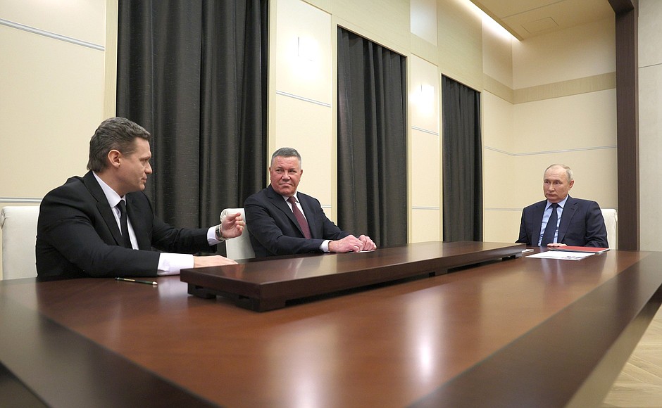 Встреча Владимира Путина, Олега Кувшинникова и Георгия Филимонова