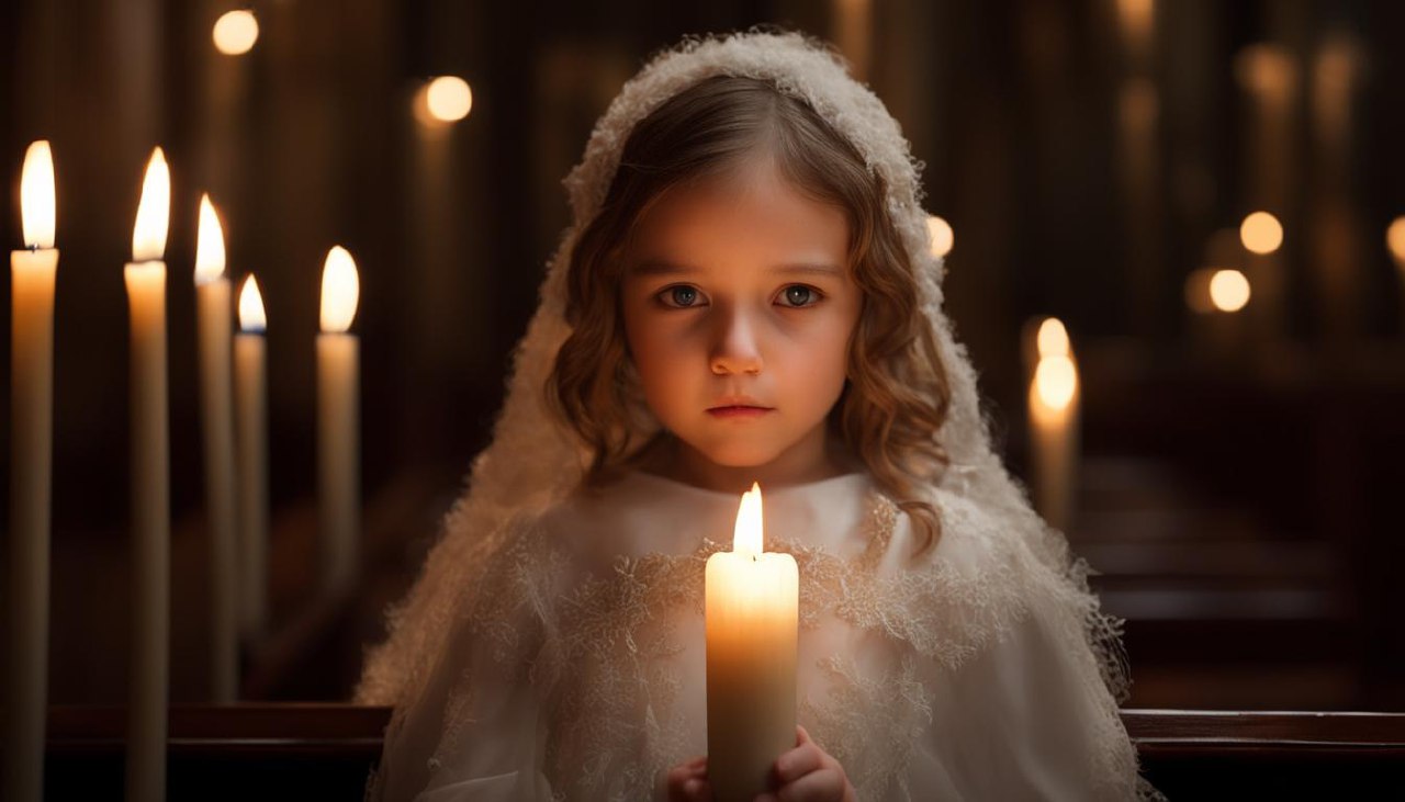 Девочка в храме держит свечу