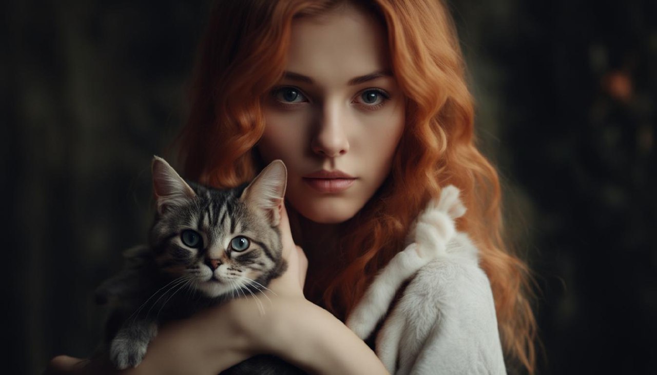 Девушка держит на руках кошку