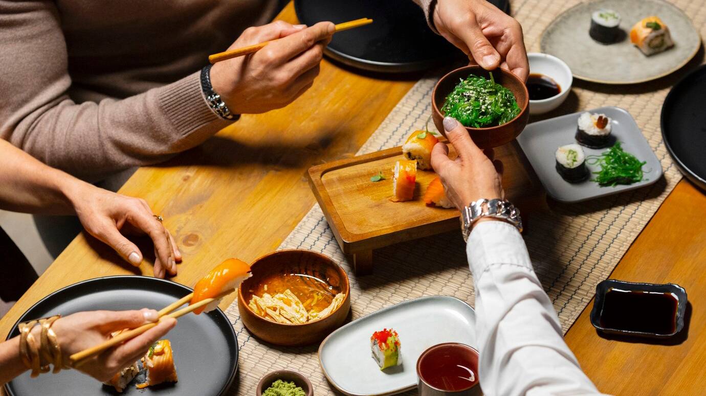 top-view-friends-having-lunch-luxury-restaurant_23-2151081510