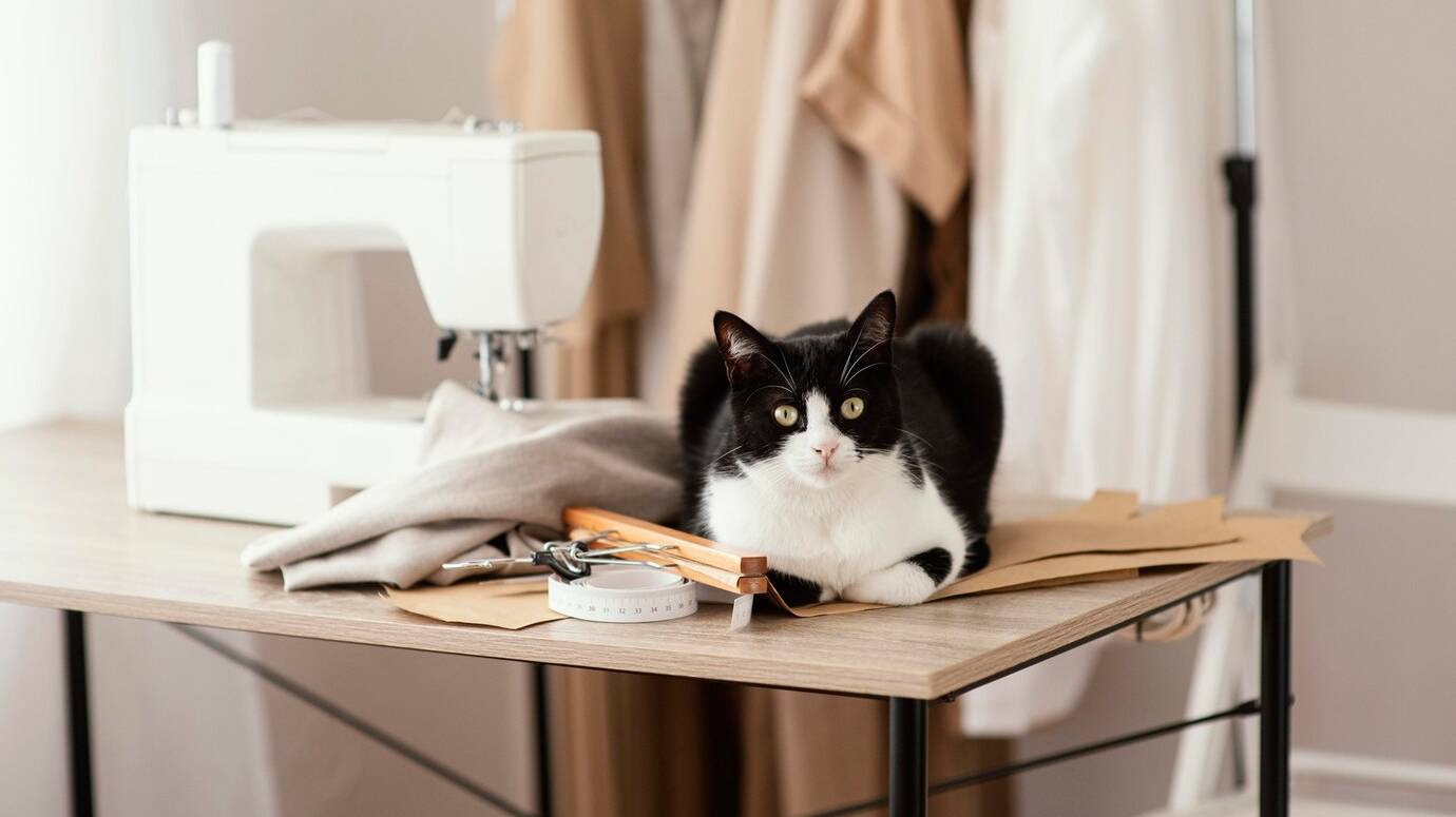 front-view-tailoring-studio-with-cat-sewing-machine_23-2148834095