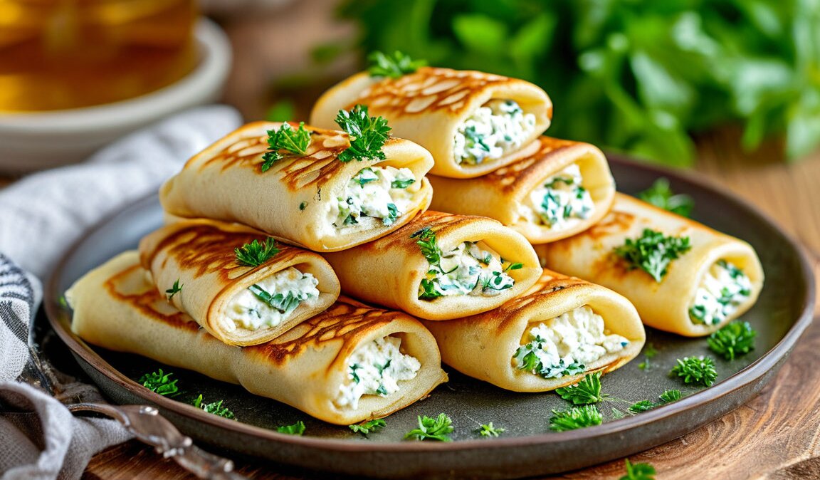 Масленица блины фаршированные творогом и зеленью