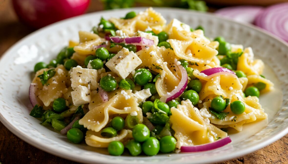 салат салат с пастой зеленым горошком и фетой
