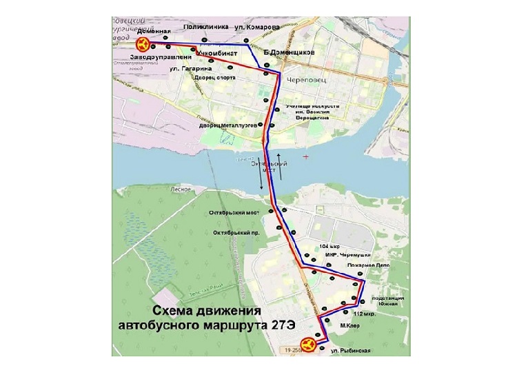 маршрут автобуса 27Э в Череповце