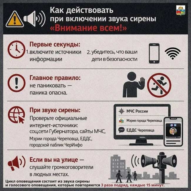 В Череповце напомнили порядок действий при сигнале «Внимание всем»