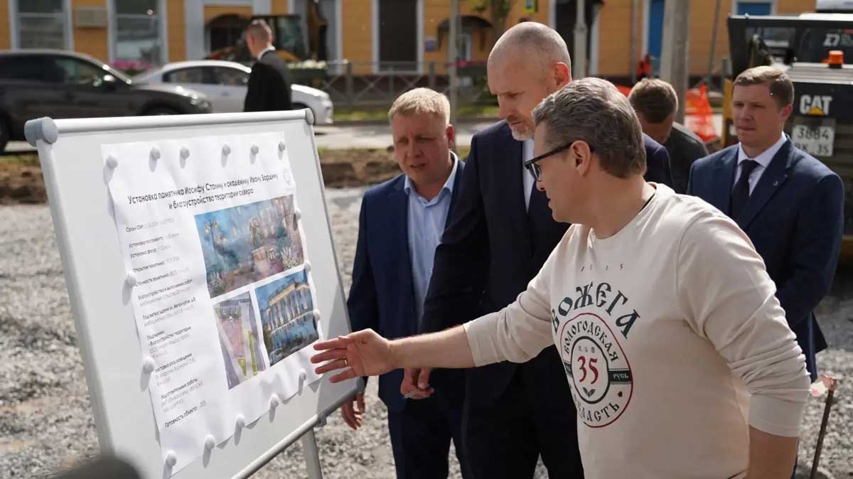 Сквер с памятником Сталину и Бардину в Череповце откроют ко Дню металлурга